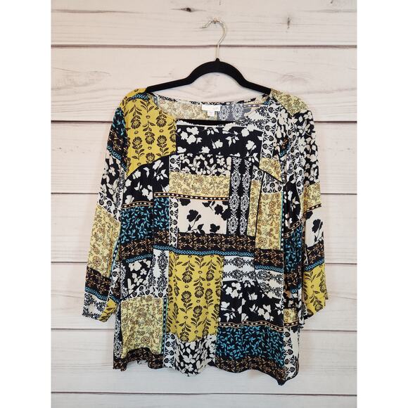 J. Jill Women's Multicolor Floral Rayon Boat Neck 3/4 Sleeve Blouse Large Petite - Picture 1 of 6